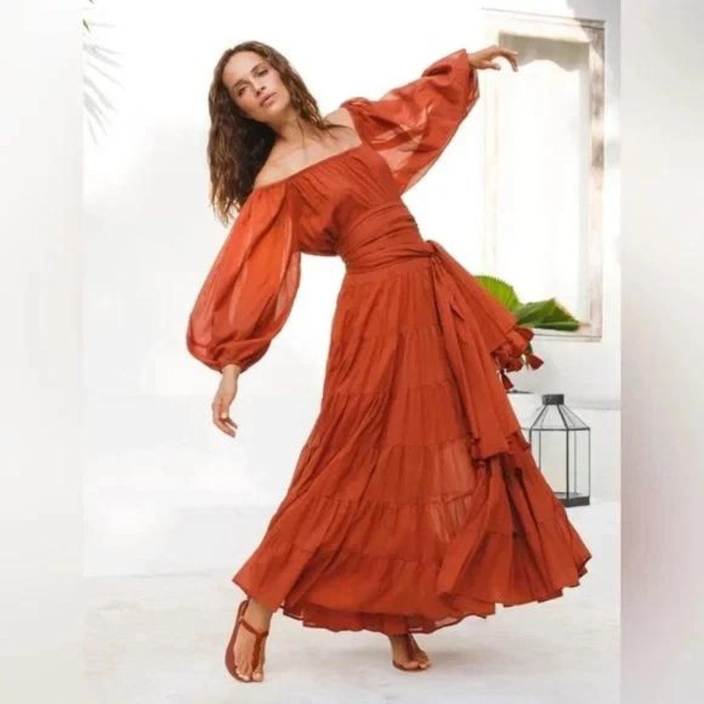 Erika Pena Brielle Sienna Cotton Midi/Maxi Dress Nwot $488 S